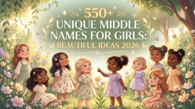 550+ unique middle names for girls with beautiful baby name ideas in a soft, elegant floral design for 2026