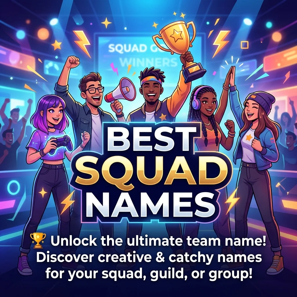 Best squad names with bold gaming team visuals, competitive energy, and modern group identity design
