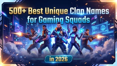 500+ unique clan names for gaming squads with a futuristic esports design, neon gaming gear, and team-focused visuals
