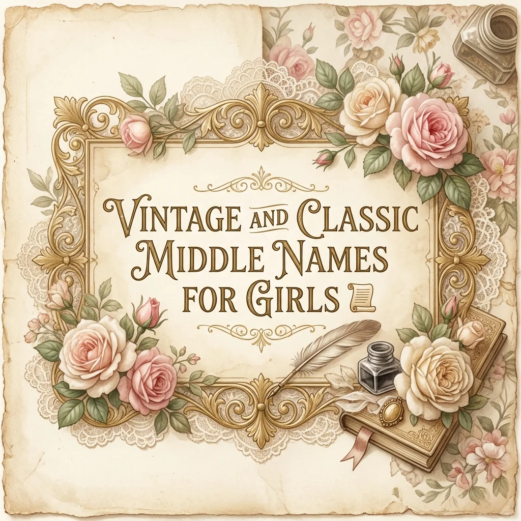Vintage and classic middle names for girls with elegant floral and timeless baby name design