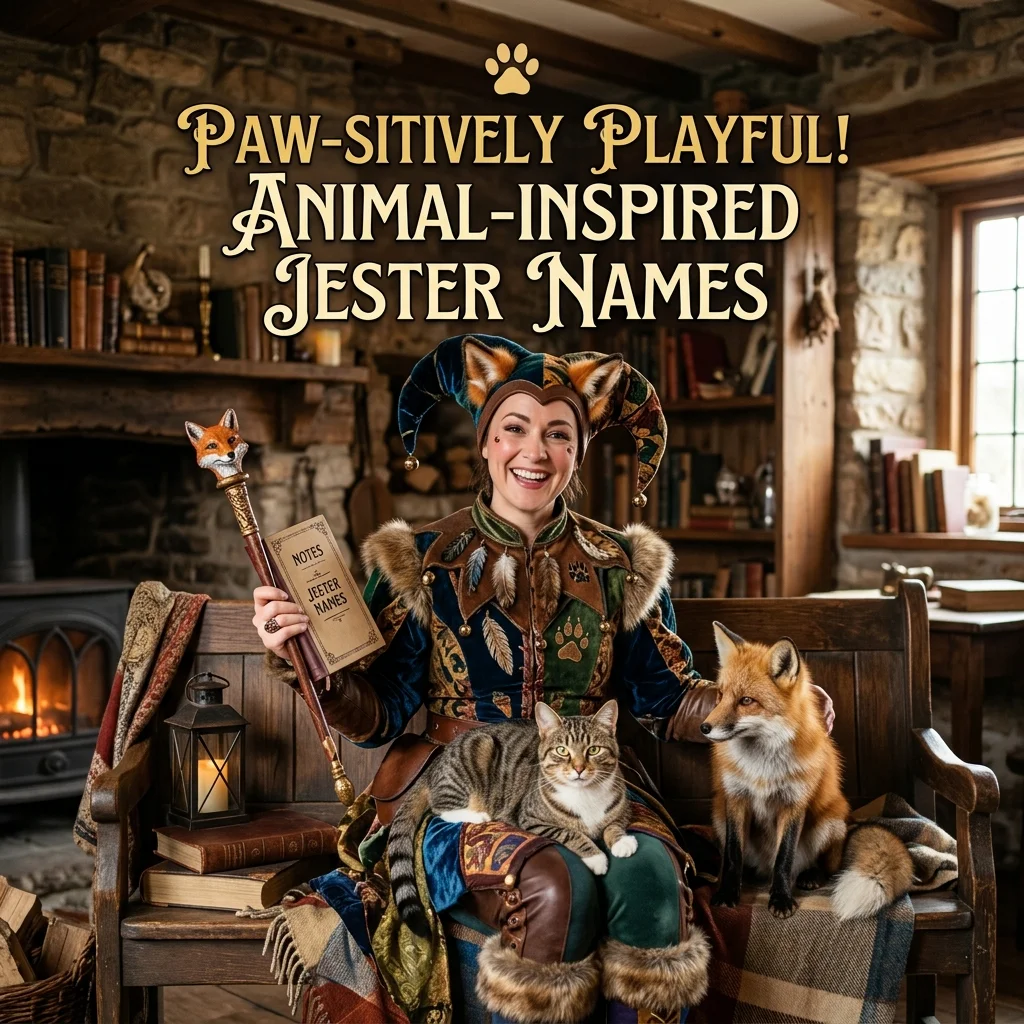 Animal-inspired jester names with funny, mischievous, cute, wild, clever, and fantasy-themed ideas