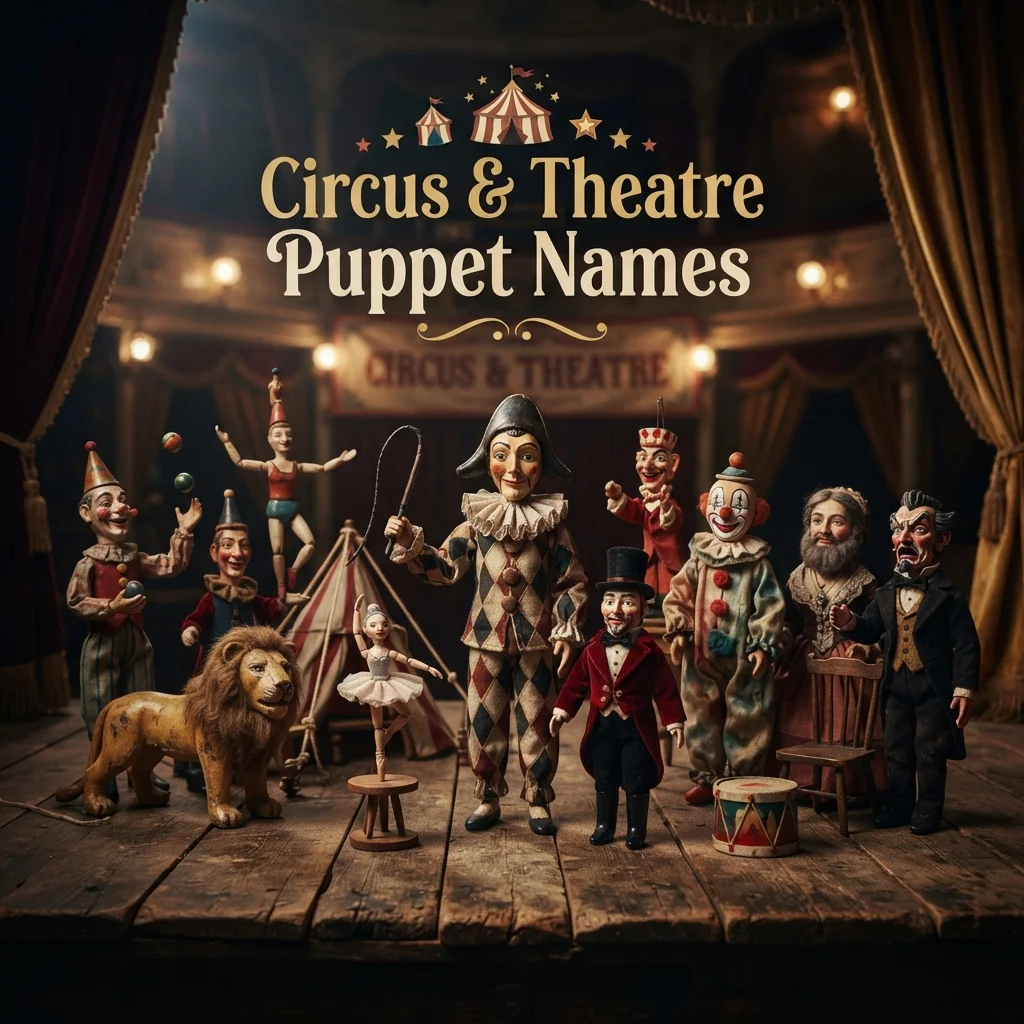 Circus and theatre puppet names with funny, dramatic, creative, and entertaining ideas
