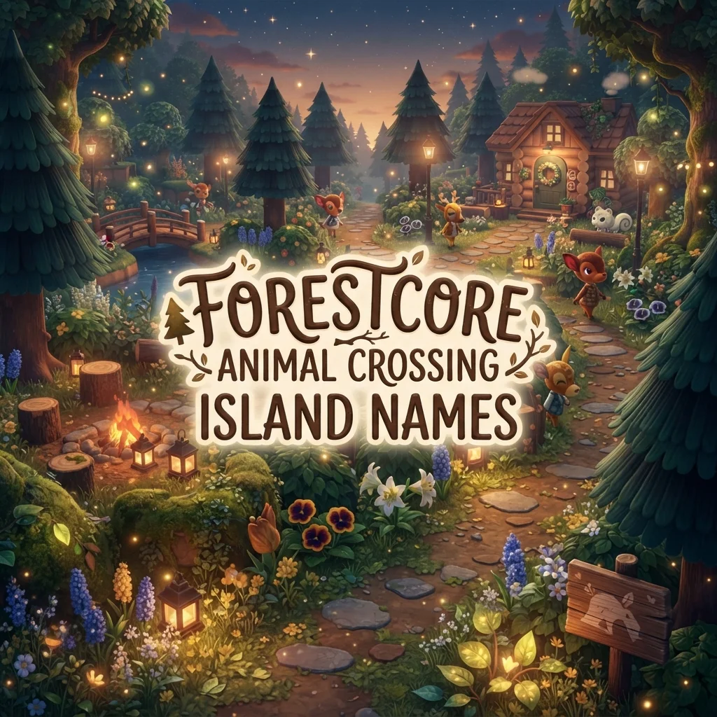 Forestcore Animal Crossing island names with cozy woodland ideas