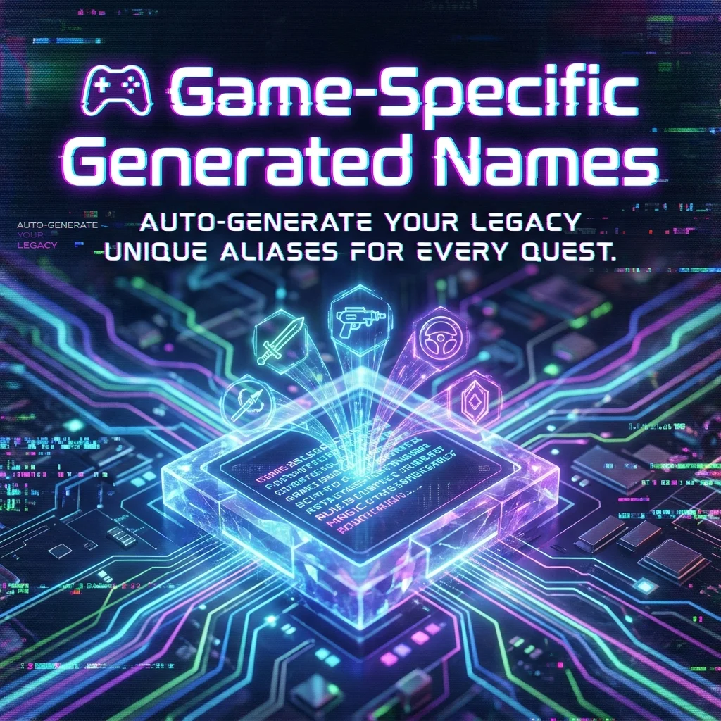 Game-specific generated names featuring cool, unique, and memorable gamer tags for popular games