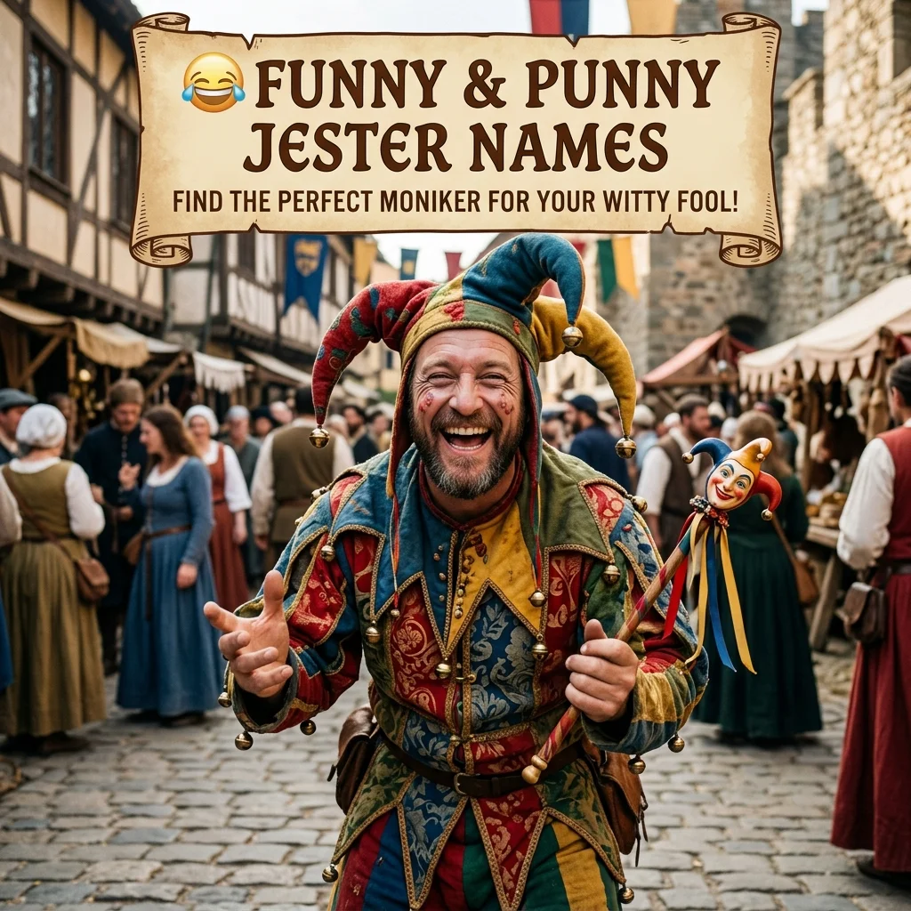 Funny and punny jester names with hilarious, clever, mischievous, playful, chaotic, and creative ideas