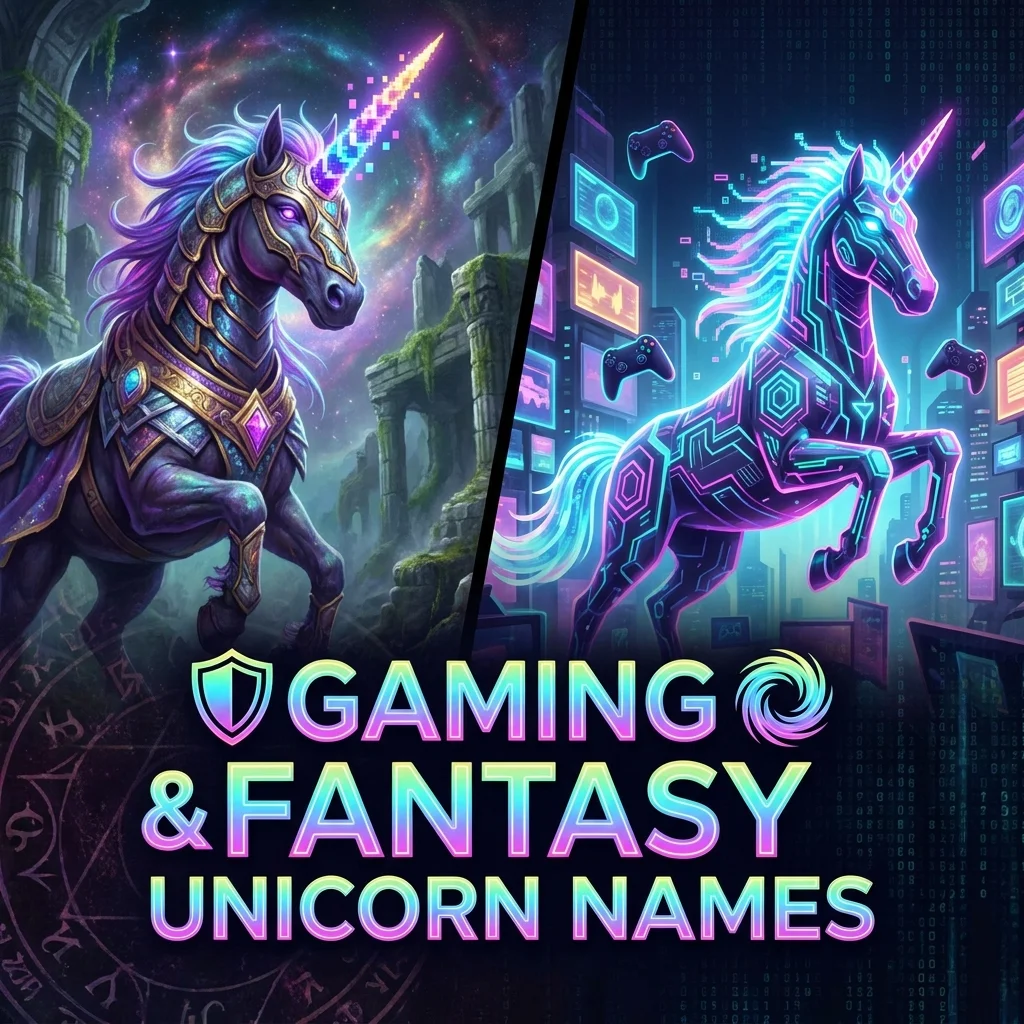 Gaming and fantasy unicorn names featuring magical, mythical, colorful, powerful, and creative character name ideas