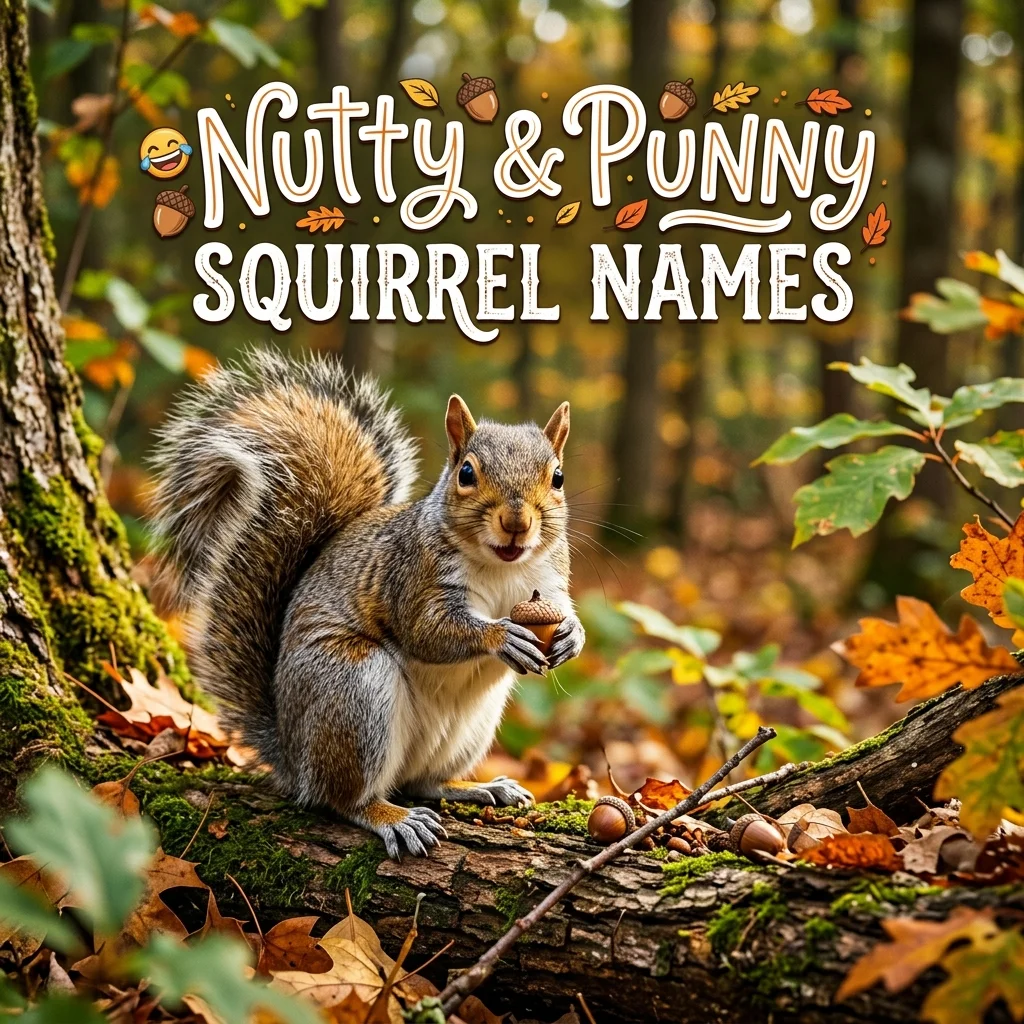 Nutty and punny squirrel names with funny, clever, cute, hilarious, creative, and acorn-inspired ideas